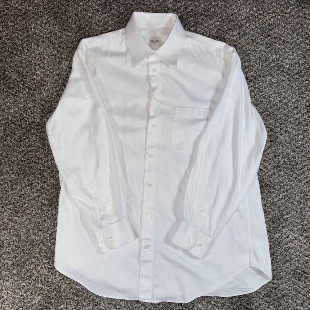 Vintage Armani Collezioni Size 16 41 Mens White Twill Button Up Dress Shirt
